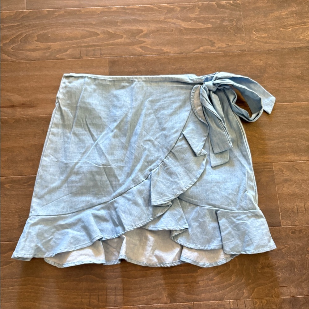 Denim Color Ruffle Wrap Skirt
